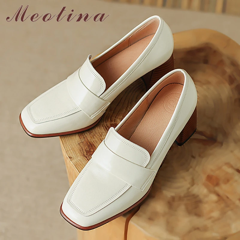Meotina Genuine Leather Women Loafers Shoes Thick Heels Pumps Square Toe High Heel Ladies Footwear Spring Autumn Beige 34-42
Meotina Genuine Leather Women Loafers Shoes Thick Heels Pumps Square Toe High Heel Ladies Footwear Spring Autumn Beige 34-42