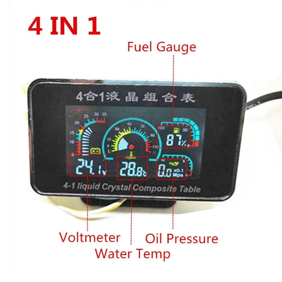 4 In 1 LCD 12v/24v Truck Car Oil Pressure Voltmeter Volt Water Temperature Oil Fuel Gauges dashboard monitor With 10mm sensor
4 In 1 LCD 12v/24v Truck Car Oil Pressure Voltmeter Volt Water Temperature Oil Fuel Gauges dashboard monitor With 10mm sensor