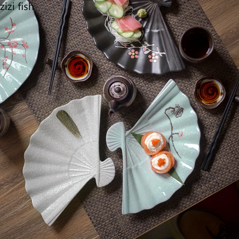 Japanese Glazed Fan Shaped Dinnerware Ceramic Sushi Plate Creative Fan Shaped Snack Plate White / Black / Green
Japanese Glazed Fan Shaped Dinnerware Ceramic Sushi Plate Creative Fan Shaped Snack Plate White / Black / Green