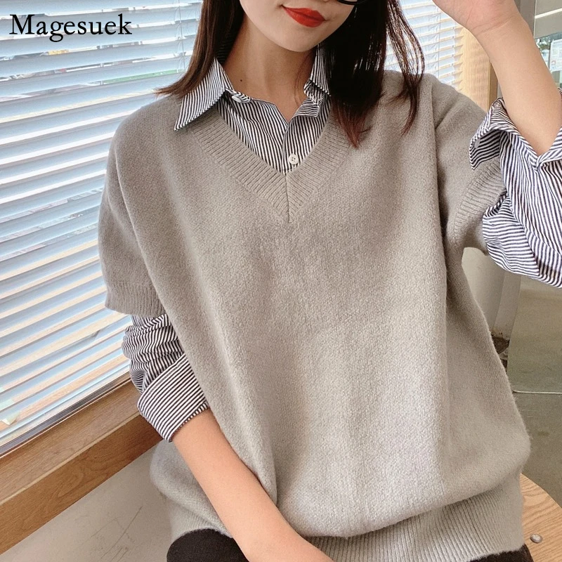 Fashion Pullover Weater Vest Women V-neck Loose Knitted Sweater Vest Autumn Winter New Korean Vintage Wool Sweater Tops 17118
Fashion Pullover Weater Vest Women V-neck Loose Knitted Sweater Vest Autumn Winter New Korean Vintage Wool Sweater Tops 17118