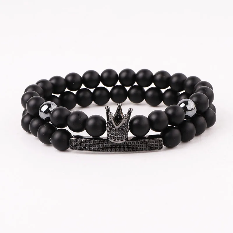 New Fashion Natural Stone Matte Onyx CZ Pave Crown Charm Beads Elastic Bracelet Set For Men
New Fashion Natural Stone Matte Onyx CZ Pave Crown Charm Beads Elastic Bracelet Set For Men