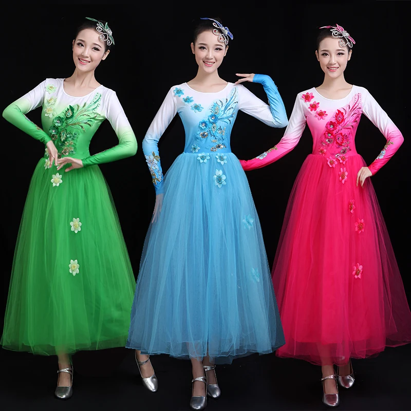 H2608 Women Dance Dress Chinese Folk Dance Big Swing Long Sleeve Costumes Female Adult Square Dancing Performance Practice Wear
H2608 Women Dance Dress Chinese Folk Dance Big Swing Long Sleeve Costumes Female Adult Square Dancing Performance Practice Wear