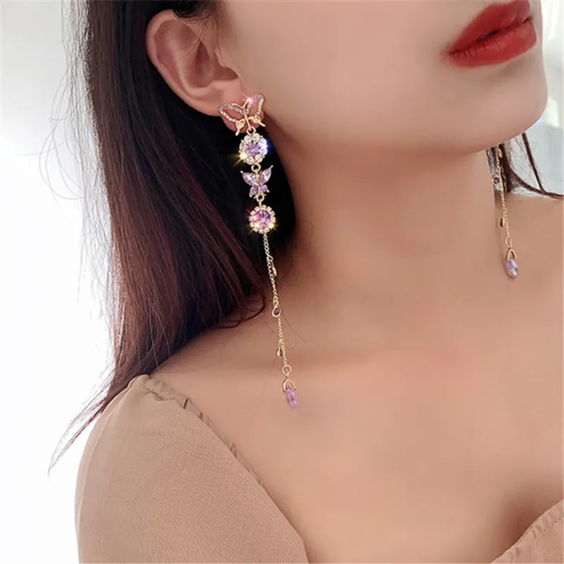FYUAN Beautiful Butterfly Drop Earrings for Women Long Tassel Purple Crystal Earrings Weddings Engagement Jewelry Gift
FYUAN Beautiful Butterfly Drop Earrings for Women Long Tassel Purple Crystal Earrings Weddings Engagement Jewelry Gift