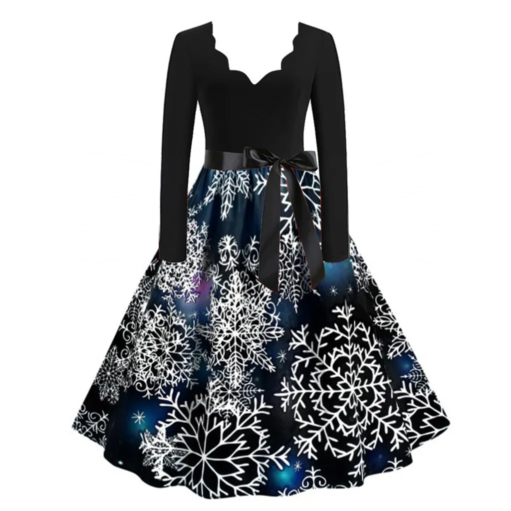 Christmas Dress Women Winter Long Sleeve V Neck Elegant Vintage Swing Party Dress Vintage Robe Santa Snowflake Print Vestidos
Christmas Dress Women Winter Long Sleeve V Neck Elegant Vintage Swing Party Dress Vintage Robe Santa Snowflake Print Vestidos