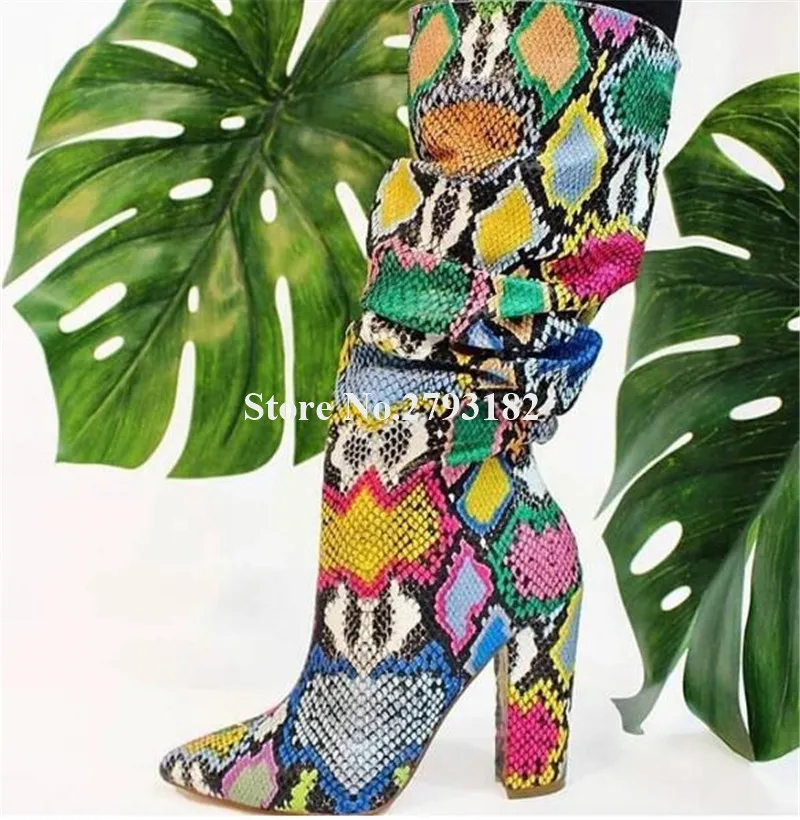 Newest Women Sexy Pointed Toe Mixed-colors Snake Leather Chunky Heel Knee High Boots Sexy Long High Heel Boots Dress Heels
Newest Women Sexy Pointed Toe Mixed-colors Snake Leather Chunky Heel Knee High Boots Sexy Long High Heel Boots Dress Heels