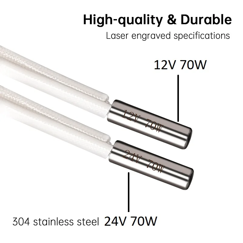 High Quality Single Head Heating Cable 12V/24V 70W 304 Stainless Steel for 3D Printer Hotend J-head Extrusion Print Head
High Quality Single Head Heating Cable 12V/24V 70W 304 Stainless Steel for 3D Printer Hotend J-head Extrusion Print Head