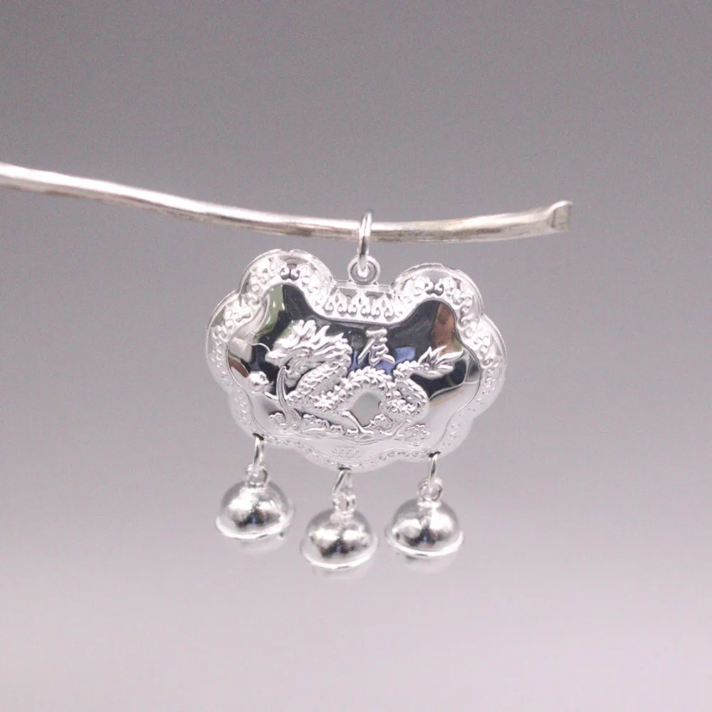Fine Pure Sterling Silver S999 Pendant Women Dragon Tassels Fu Ball Lock Figure Pendant 28mm 6-7g
Fine Pure Sterling Silver S999 Pendant Women Dragon Tassels Fu Ball Lock Figure Pendant 28mm 6-7g