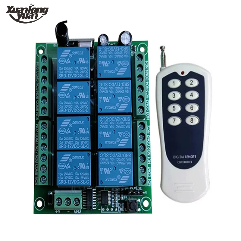 DC 12V 24V 8CH Wireless RF Remote Control Light Switch Universal Remote Receiver Module+Smart Controller Transmitter 315/433 MHz
DC 12V 24V 8CH Wireless RF Remote Control Light Switch Universal Remote Receiver Module+Smart Controller Transmitter 315/433 MHz