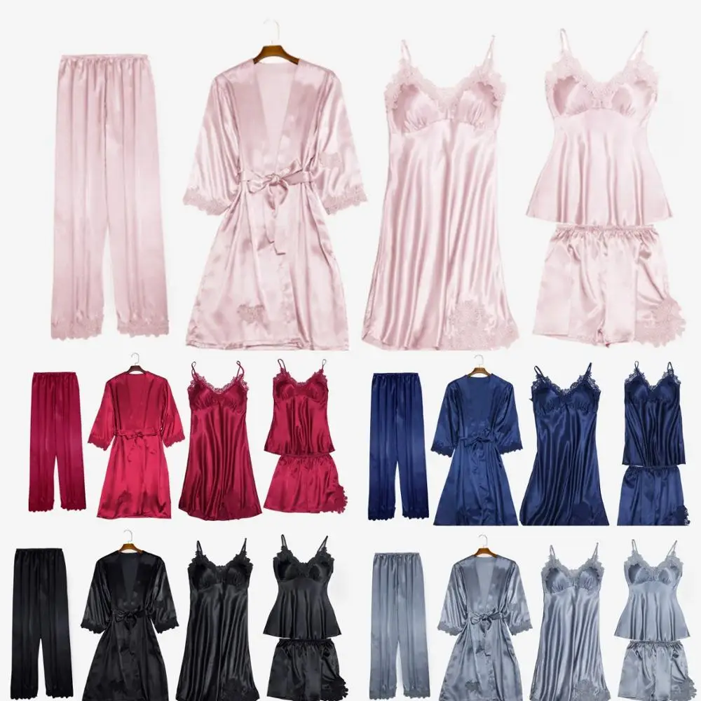 Women Sexy 5 Pieces Set Silk Pajamas Home Clothes Nightwear Embroidery Sleep Lounge Pyjama with Chest Pads nightwear Hot Sale
Women Sexy 5 Pieces Set Silk Pajamas Home Clothes Nightwear Embroidery Sleep Lounge Pyjama with Chest Pads nightwear Hot Sale