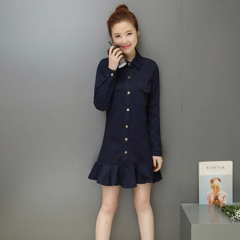 Female Spring Long Sleeve Lapel Denim Dress Loose Fit A-Line Ruffle Kawaii Mini Dresses Women Single Breasted Casual Jean Dress
Female Spring Long Sleeve Lapel Denim Dress Loose Fit A-Line Ruffle Kawaii Mini Dresses Women Single Breasted Casual Jean Dress