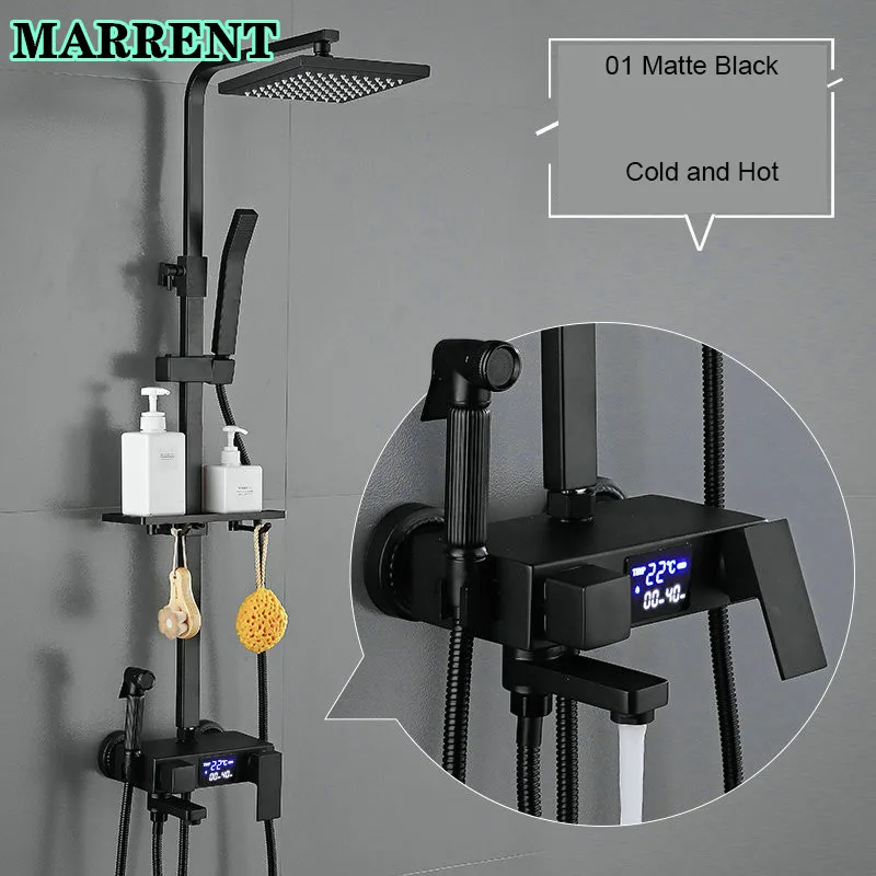 Hot and Cold Digital Bathroom Shower Faucet and Shower Set Square Rainfall Shower System Matte Black Digital Shower Set
Hot and Cold Digital Bathroom Shower Faucet and Shower Set Square Rainfall Shower System Matte Black Digital Shower Set