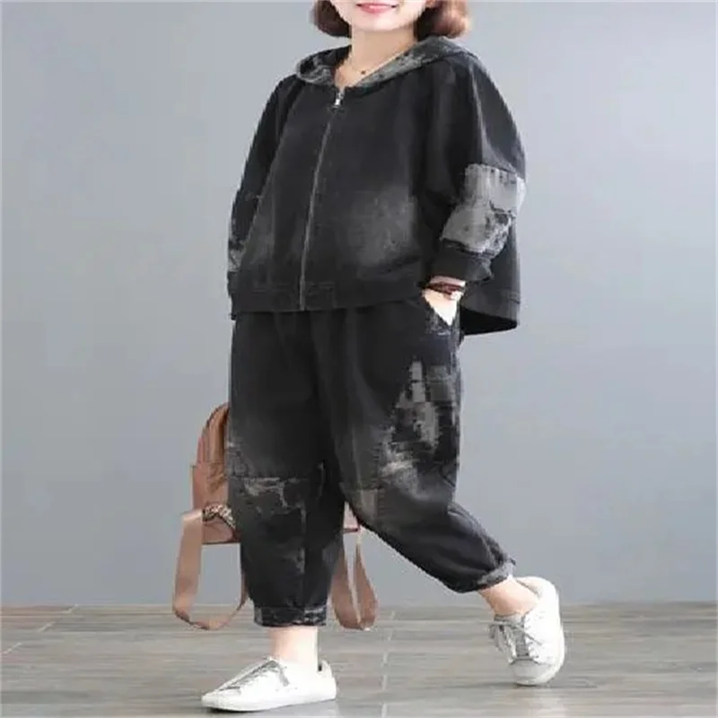 2023 New Retro Women Jeans Suits Autumn Women's Hooded Stitching Denim Casual Fashion Suit Female Korean Two-Piece Set Of Femme
2023 New Retro Women Jeans Suits Autumn Women's Hooded Stitching Denim Casual Fashion Suit Female Korean Two-Piece Set Of Femme