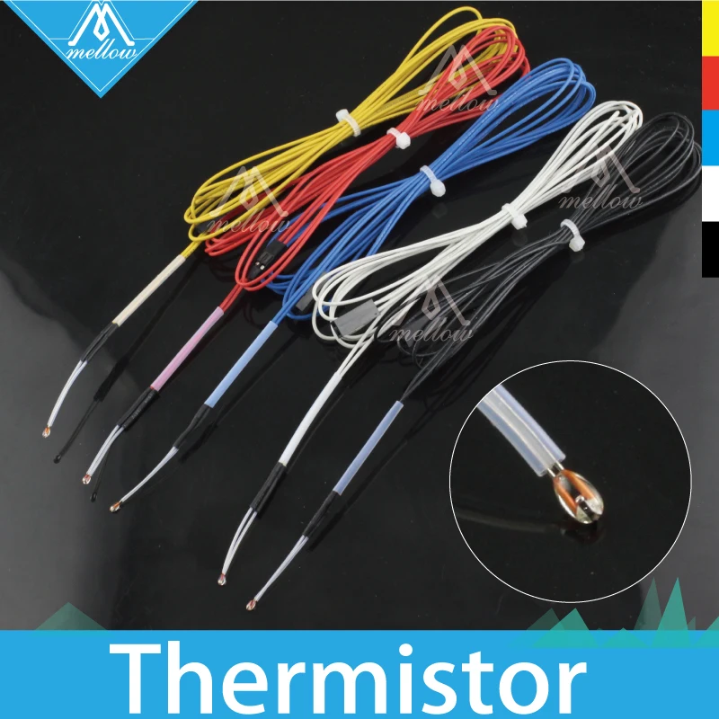 NTC 3950 100K ohm Thermistor with 1 Meter TeflonT wiring for RepRap CR-10 Anet A8 TEVO mk8 3D Printer Bed or Hot End parts
NTC 3950 100K ohm Thermistor with 1 Meter TeflonT wiring for RepRap CR-10 Anet A8 TEVO mk8 3D Printer Bed or Hot End parts