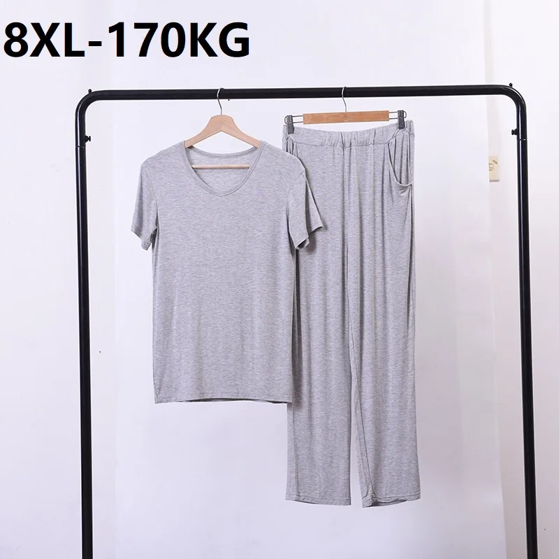 Summer Men Pajamas Sets Modal Home Wear Plus Size 7XL 8XL Soft v-neck Sleep Wear Short Sleeve Tops and Long Pants Breathable 70
Summer Men Pajamas Sets Modal Home Wear Plus Size 7XL 8XL Soft v-neck Sleep Wear Short Sleeve Tops and Long Pants Breathable 70