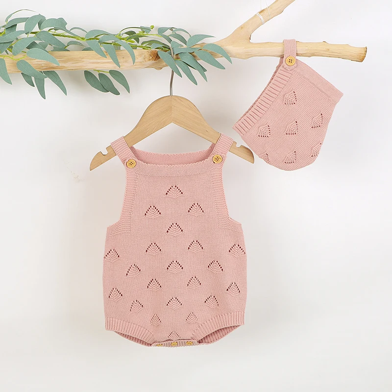 Baby Bodysuit Summer Cotton Knitted Newborn Girl Top + Hat Solid Hollow Out Infant Boy Child Clothing Playsuit Sleeveless 0-18M 
Baby Bodysuit Summer Cotton Knitted Newborn Girl Top + Hat Solid Hollow Out Infant Boy Child Clothing Playsuit Sleeveless 0-18M
