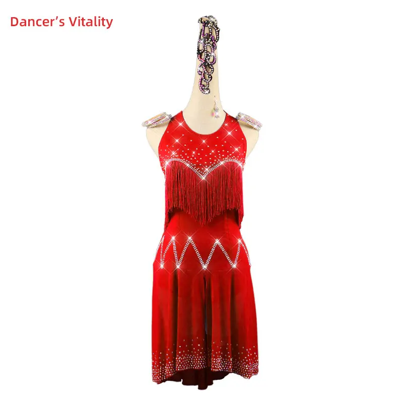 Latin Dance Dress AB stones fringes dress Performance Clothes Custom Children Woman Competition Clothing Girls Rumba costumes
Latin Dance Dress AB stones fringes dress Performance Clothes Custom Children Woman Competition Clothing Girls Rumba costumes