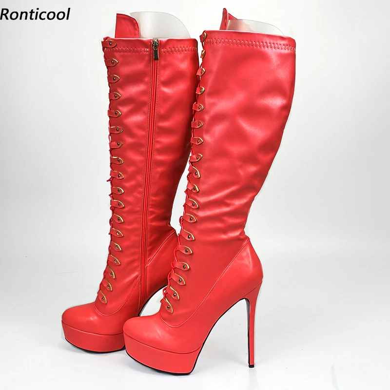 Ronticool Fashion Women Winter Knee Boots Full Side Zipper Thin High Heels Round Toe Red Night Club Unisex Shoes US Size 5-20
Ronticool Fashion Women Winter Knee Boots Full Side Zipper Thin High Heels Round Toe Red Night Club Unisex Shoes US Size 5-20