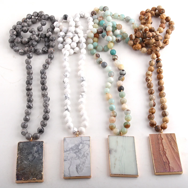 RH Fashion Bohemian Tribal Jewelry Natural Stones Long Knotted AB Rectangle Stone Pendant Necklaces
RH Fashion Bohemian Tribal Jewelry Natural Stones Long Knotted AB Rectangle Stone Pendant Necklaces