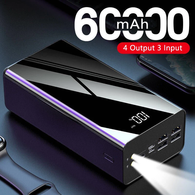Power Bank 60000mAh Portable Charger PowerBank 4 USB Type C PoverBank with Light Mobile Phone External Battery For Xiaomi Phone
Power Bank 60000mAh Portable Charger PowerBank 4 USB Type C PoverBank with Light Mobile Phone External Battery For Xiaomi Phone