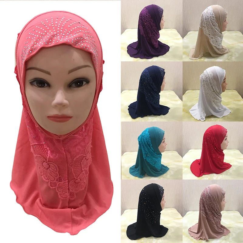 Muslim Girls Hijab Scarf Islamic Kids Rhinestone Lace Hijab Plain Turban Headwrap Shawl Elastic Cute Kid Burqa for 2-7 Years Old
Muslim Girls Hijab Scarf Islamic Kids Rhinestone Lace Hijab Plain Turban Headwrap Shawl Elastic Cute Kid Burqa for 2-7 Years Old