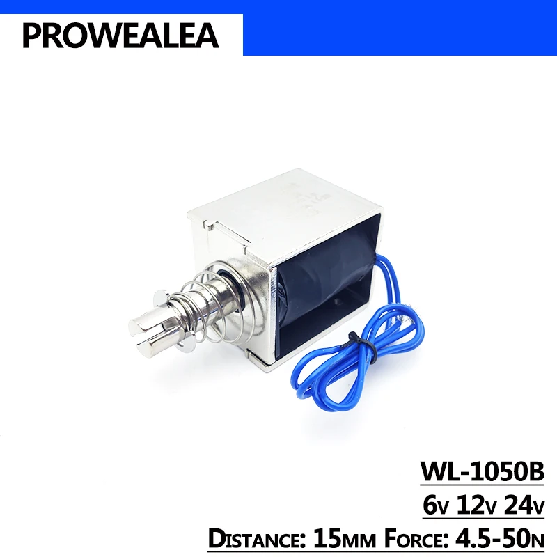 Solenoid Electromagnet Push Pull Type WL-1050B 6V 12V 24V Thrust Force 4.5-50N 15mm Open Frame Linear Electric Magnet
Solenoid Electromagnet Push Pull Type WL-1050B 6V 12V 24V Thrust Force 4.5-50N 15mm Open Frame Linear Electric Magnet