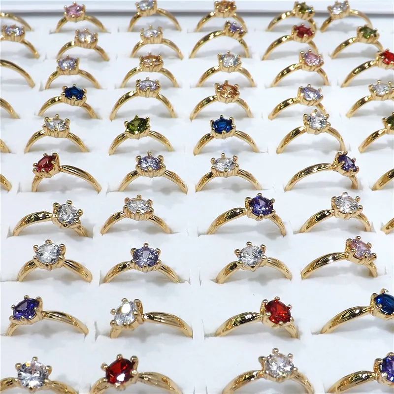 Mixed Size Gold Plated Six Claw Zircon Rings Mixed Colors For Women Valentine's Day Gift 50pcs/lot
Mixed Size Gold Plated Six Claw Zircon Rings Mixed Colors For Women Valentine's Day Gift 50pcs/lot