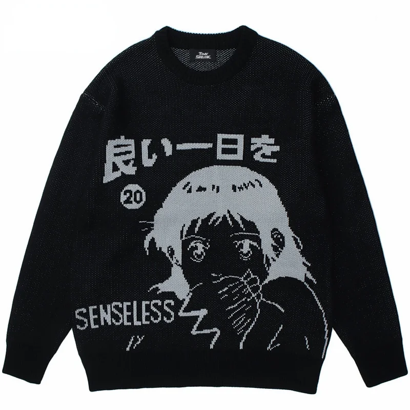 Japanese Street Manga Girl Sweater Men Hip Hop Harajuku Vintage Cotton Knitting Black Sweater Couple Casual Loose Print Pullover
Japanese Street Manga Girl Sweater Men Hip Hop Harajuku Vintage Cotton Knitting Black Sweater Couple Casual Loose Print Pullover