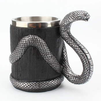 3D 코브라 머그컵 600ML 뱀 맥주 커피 우유 음료 물 차 304 스테인레스 스틸 수지 머그잔, 멋진 동물 괴짜 컵 고딕 선물