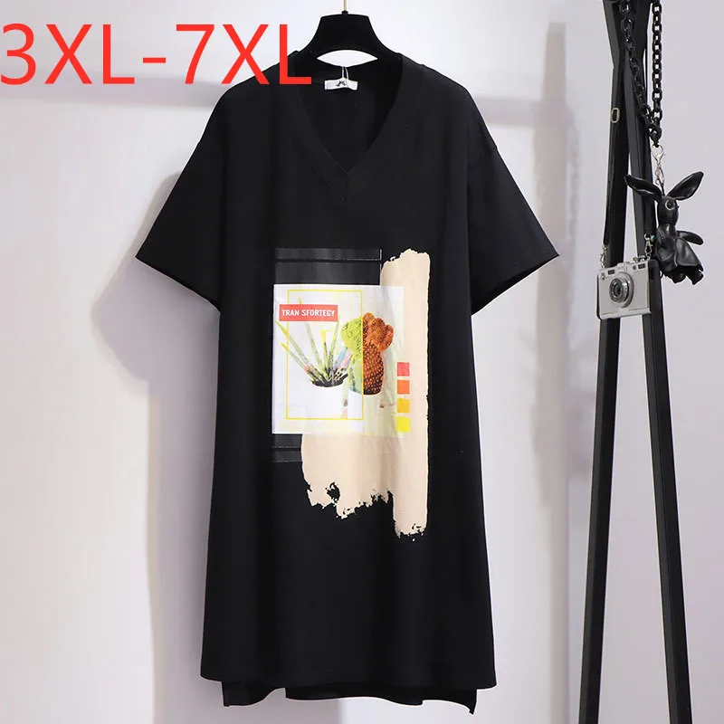 New 2021 Summer Plus Size Tops For Women Large Loose Short Sleeve Cotton Black Print V-neck Long T-shirt 3XL 4XL 5XL 6XL 7XL
New 2021 Summer Plus Size Tops For Women Large Loose Short Sleeve Cotton Black Print V-neck Long T-shirt 3XL 4XL 5XL 6XL 7XL