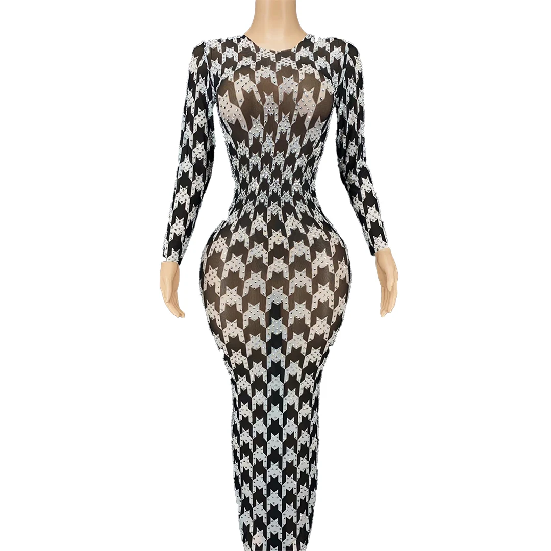Silver Rhinestones Long Sleeves Dress Birthday Celebrate Singer Outfit Women Singer Black and White Pattern Evening Dresses
Silver Rhinestones Long Sleeves Dress Birthday Celebrate Singer Outfit Women Singer Black and White Pattern Evening Dresses