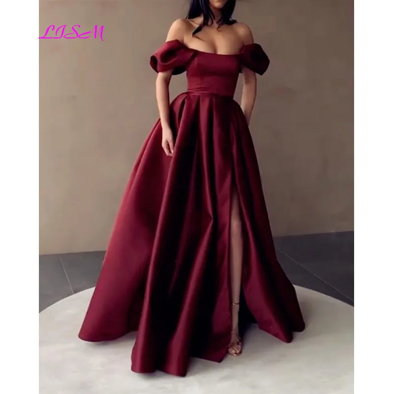 Burgundy Satin Prom Dresses Strapless Sexy Off the Shoulder Split Evening Dress Pleated A-Line Long Formal Gowns
Burgundy Satin Prom Dresses Strapless Sexy Off the Shoulder Split Evening Dress Pleated A-Line Long Formal Gowns