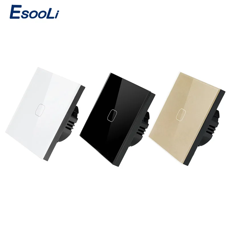 Esooli EU/UK standard Wall Switch Crystal Glass Panel Touch Switch,1 Gang 1 Way Light Wall Touch Screen,Olny Touch Function
Esooli EU/UK standard Wall Switch Crystal Glass Panel Touch Switch,1 Gang 1 Way Light Wall Touch Screen,Olny Touch Function