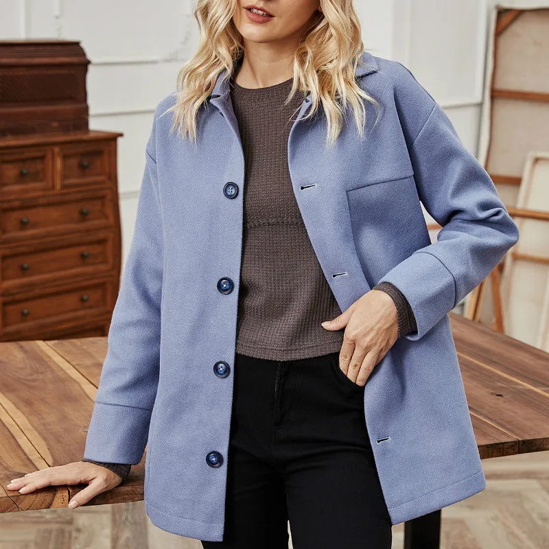 Fashionable Women's Medium Long Woolen Coat Solid Single Breasted Loose Turn-down Collar Coats Office Lady Autumn Winter Clothes
Fashionable Women's Medium Long Woolen Coat Solid Single Breasted Loose Turn-down Collar Coats Office Lady Autumn Winter Clothes