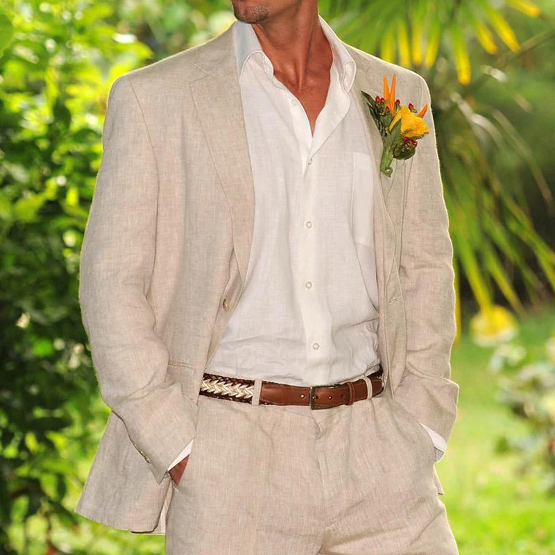 Beige Linen Men's Suits for Summer Beach Wedding 2 Pieces Italian Coat Set Jacket+Pants Groom Tuxedos Male Fashion Costume Homme
Beige Linen Men's Suits for Summer Beach Wedding 2 Pieces Italian Coat Set Jacket+Pants Groom Tuxedos Male Fashion Costume Homme
