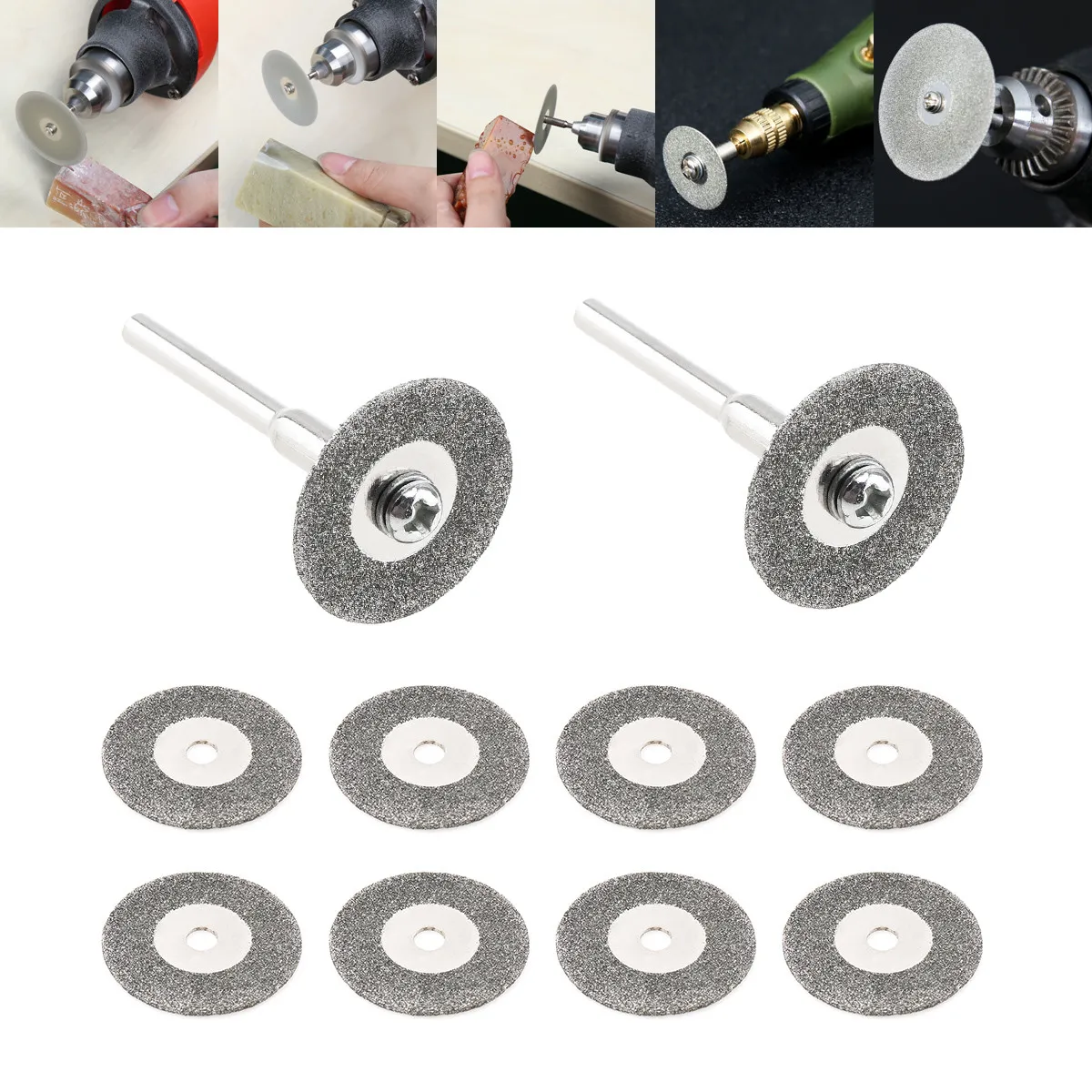 10pcs 20mm Diamond Cutting Discs Circular Saw Blade Disk Set with 2pcs 3mm Diameter Fixed Rod for Glass Metal Wood Cutting
10pcs 20mm Diamond Cutting Discs Circular Saw Blade Disk Set with 2pcs 3mm Diameter Fixed Rod for Glass Metal Wood Cutting