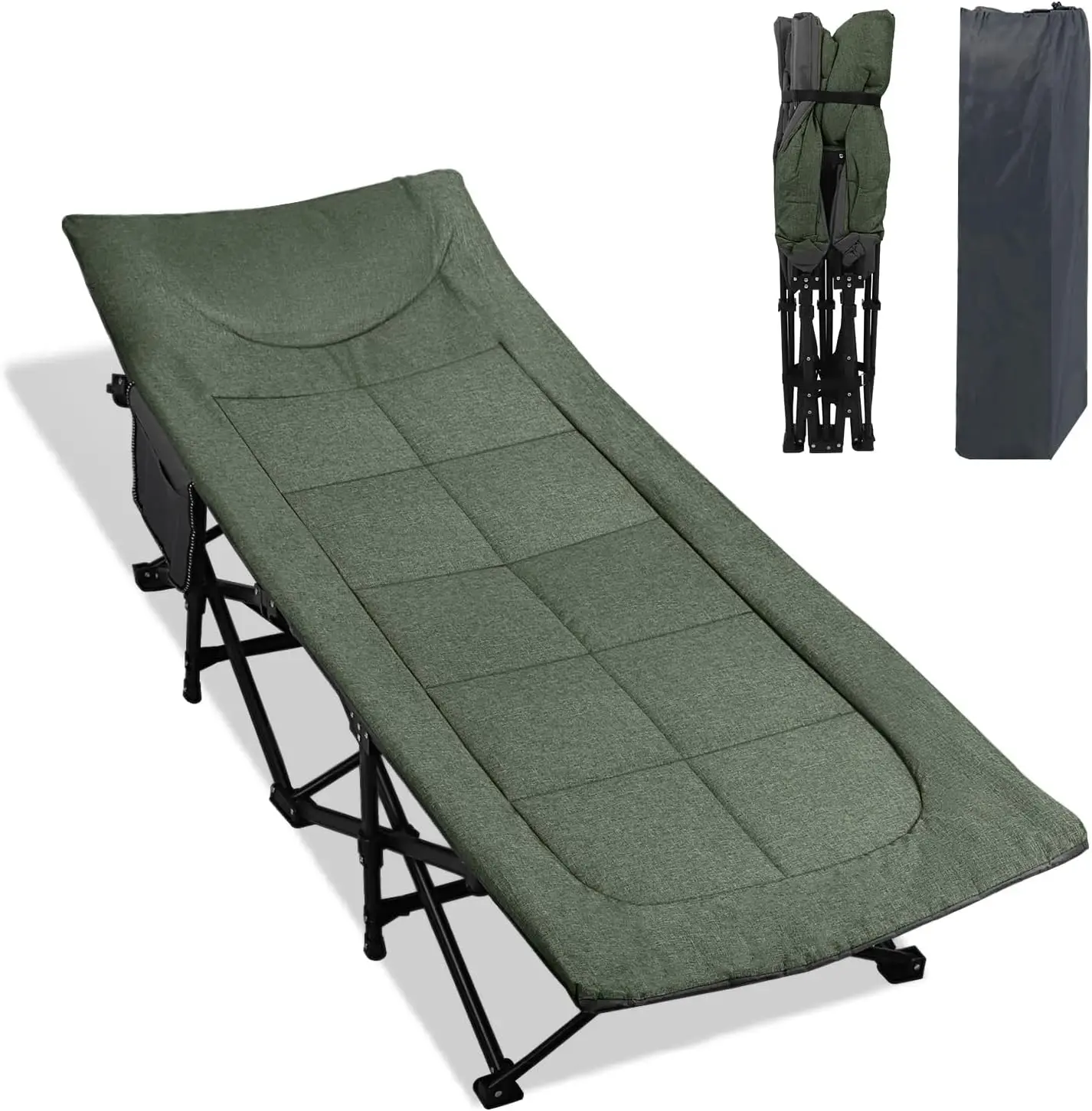 Portable Camping Cot with Cushion and Pillow, Folding Bed for Adults, Lightweight Tent Cot Supports 450 lbs, Green
Portable Camping Cot with Cushion and Pillow, Folding Bed for Adults, Lightweight Tent Cot Supports 450 lbs, Green