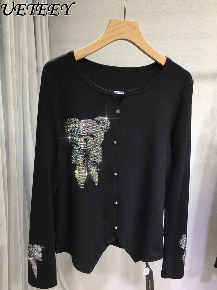 Rhinestone Base Shirt for Women Stretchy Slimming Cartoon Bear Black T-shirt Autumn Winter New Round Neck Long Sleeve Tshirt Top
Rhinestone Base Shirt for Women Stretchy Slimming Cartoon Bear Black T-shirt Autumn Winter New Round Neck Long Sleeve Tshirt Top