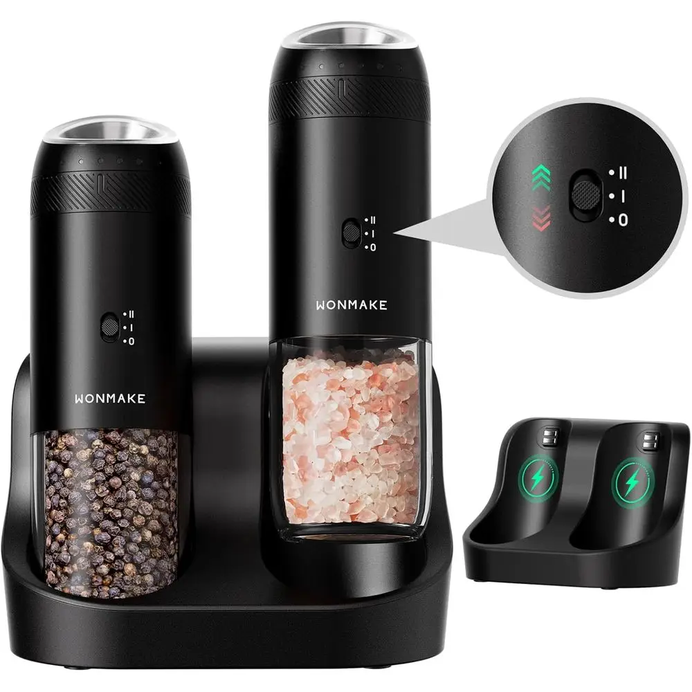 Gravity Electric Salt and Pepper Grinder Set with Charging Base, Automatic Salt and Pepper Mill, 6-Level Adjustable Coarsen, Dua
Gravity Electric Salt and Pepper Grinder Set with Charging Base, Automatic Salt and Pepper Mill, 6-Level Adjustable Coarsen, Dua