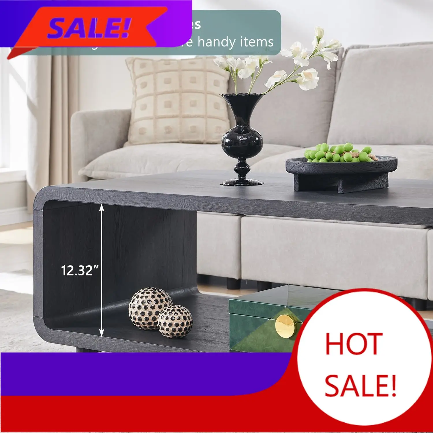 48" Modern Coffee Table, 2-Tier Minimalist Center Table with Storage Shelf, Curved Profile Design, Wooden Rectangular Living Roo
48" Modern Coffee Table, 2-Tier Minimalist Center Table with Storage Shelf, Curved Profile Design, Wooden Rectangular Living Roo