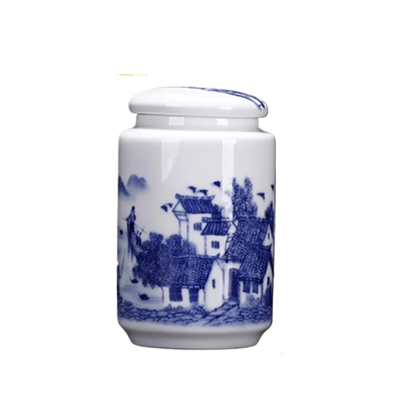 Blue and white porcelain sealed teapot, ceramic tea bag, household Chinese black tea storage tank decoration
Blue and white porcelain sealed teapot, ceramic tea bag, household Chinese black tea storage tank decoration