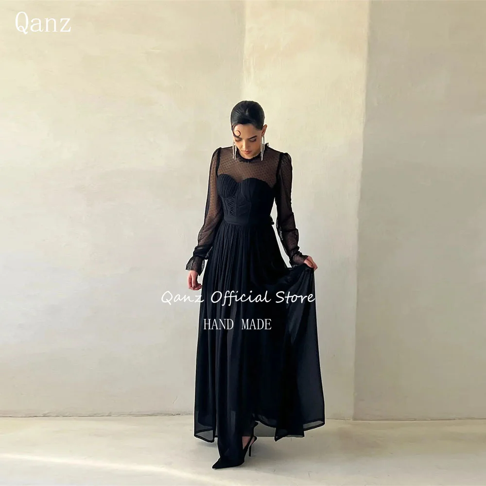 Qanz Elegant Black Chiffon Prom Dresses Long A Line Puff Sleeves Evening Dress For Women High Slit Robes De Soirée Customized
Qanz Elegant Black Chiffon Prom Dresses Long A Line Puff Sleeves Evening Dress For Women High Slit Robes De Soirée Customized