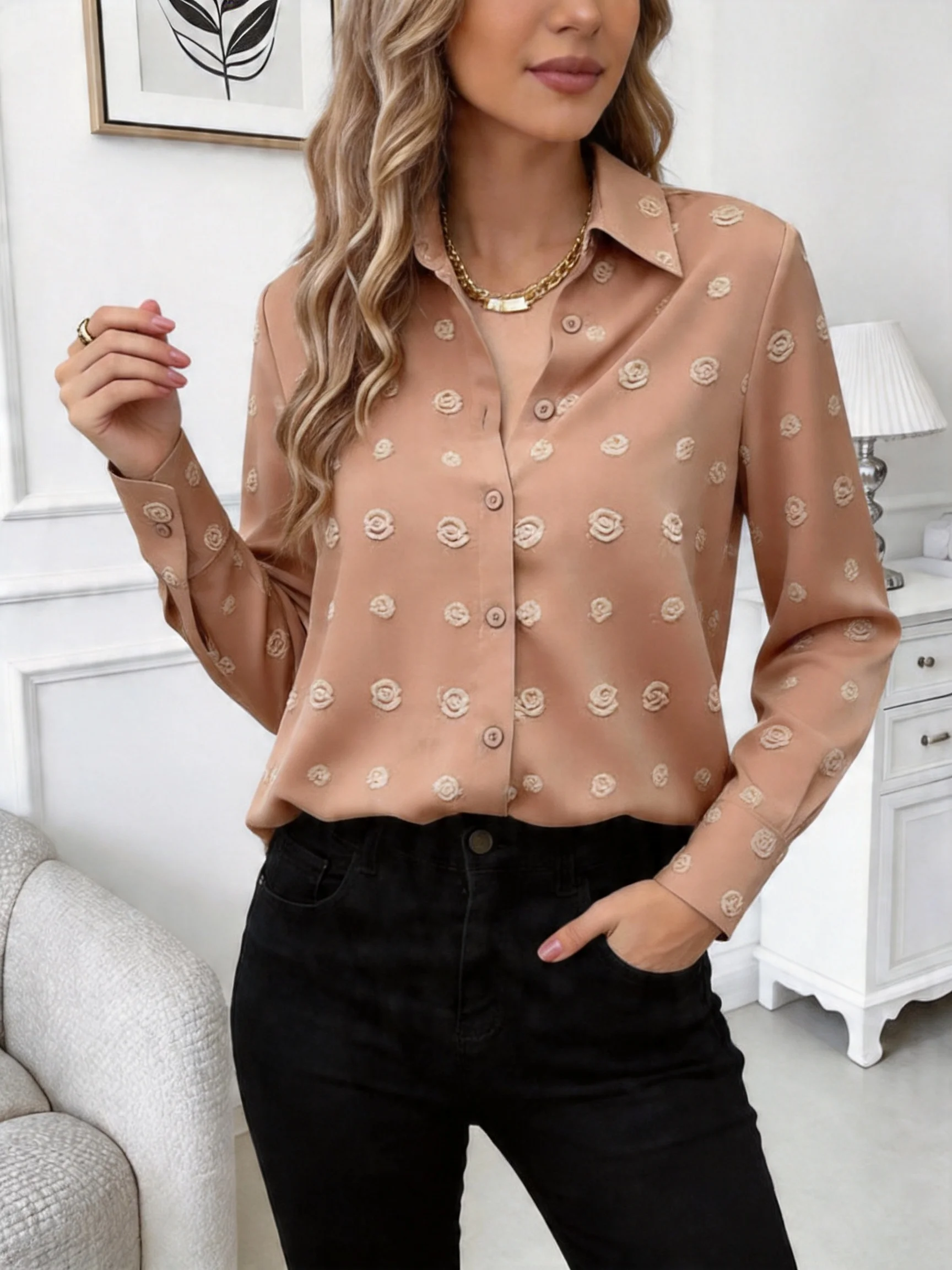 Elegant Commute Polka Dot Shirt for Women Early Autumn New Single Button Loose Meat Concealing Long Sleeve Blouse
Elegant Commute Polka Dot Shirt for Women Early Autumn New Single Button Loose Meat Concealing Long Sleeve Blouse