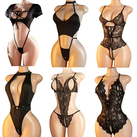 Yetişkin Erotik Kostümler Crotchless Sıcak Lingerie Eğrisi Seks Bodysuit Hollow Out Bikini İç Kulübü Açık Kasık Göt Hizmetçi Pijama