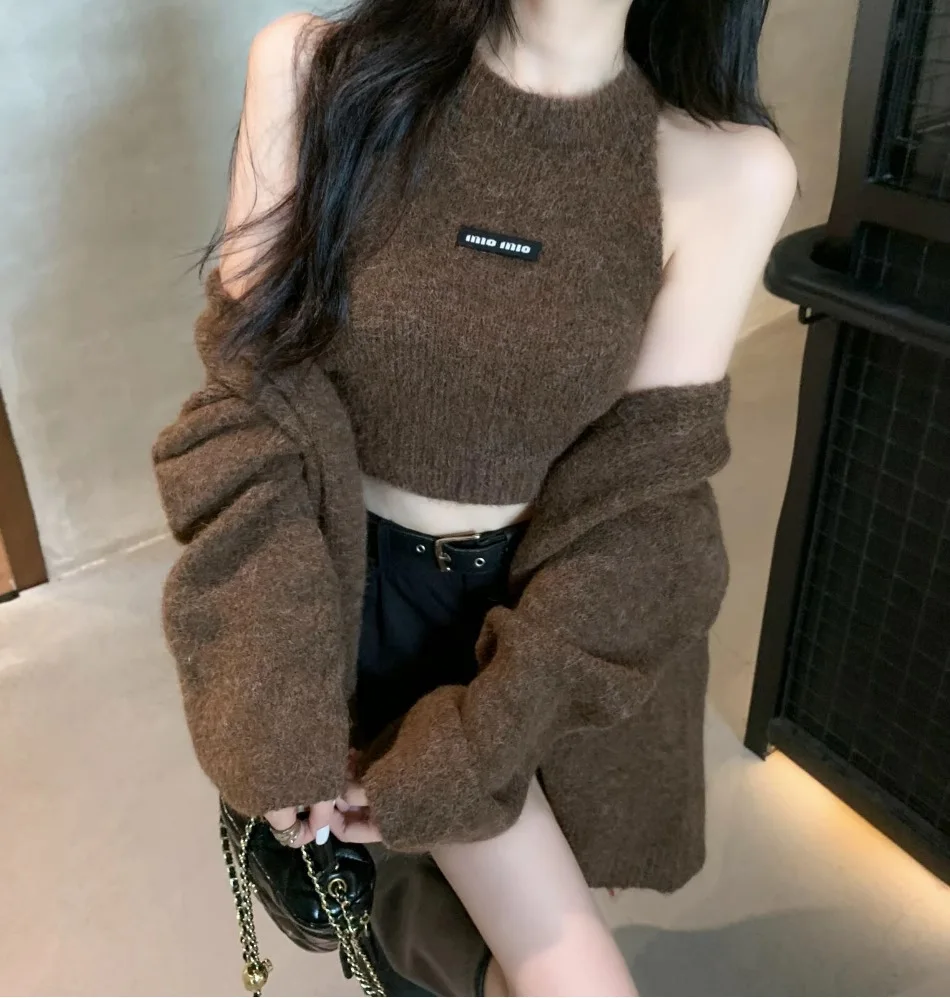 Fashion Solid Cashmere Sweater Long Sleeves Loose Warm Cardigan+Sleeveless Knitting Tank Top Winter Gentle Casual Tops
Fashion Solid Cashmere Sweater Long Sleeves Loose Warm Cardigan+Sleeveless Knitting Tank Top Winter Gentle Casual Tops
