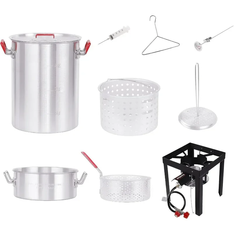 Propane 30 Qt. Turkey and 10 Qt. Fish Fryer Boiler Steamer Set, 50,000 BTU Burner, Ideal for Outdoor Cooking
Propane 30 Qt. Turkey and 10 Qt. Fish Fryer Boiler Steamer Set, 50,000 BTU Burner, Ideal for Outdoor Cooking