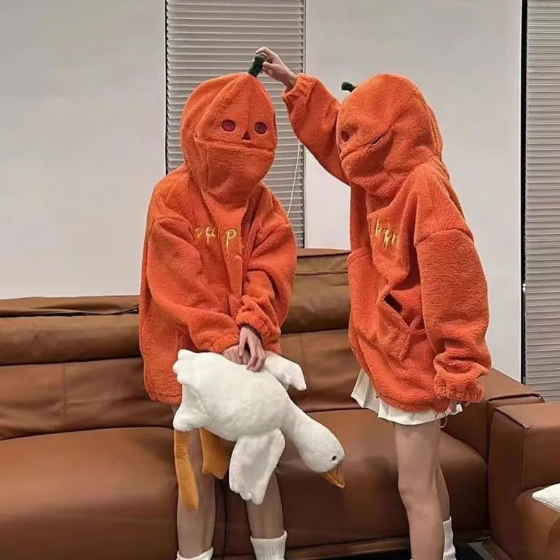 Halloween Pumpkin Hoodie Women's Autumn Funny Long Sleeve Warm Loose Top Cute Embroidered Letter Zipper Hoodie Lamb Plush Coat
Halloween Pumpkin Hoodie Women's Autumn Funny Long Sleeve Warm Loose Top Cute Embroidered Letter Zipper Hoodie Lamb Plush Coat