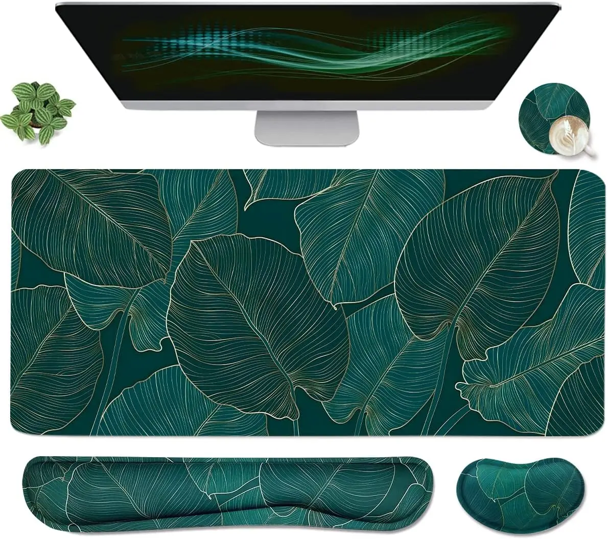 Ergonomic Large Mouse Pad with Wrist Rest, 4-in-1 Desk Pad for Home Office and Gaming - Green Leaves
Ergonomic Large Mouse Pad with Wrist Rest, 4-in-1 Desk Pad for Home Office and Gaming - Green Leaves