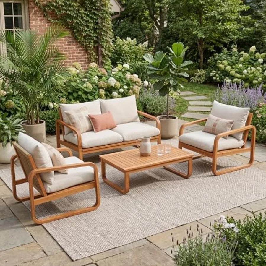 Coddy 4-Seater Patio Furniture Set with Coffee Table, 4 Piece Outdoor Acacia Wood Conversation Set with Cushion, Sold Wood Outd
Coddy 4-Seater Patio Furniture Set with Coffee Table, 4 Piece Outdoor Acacia Wood Conversation Set with Cushion, Sold Wood Outd