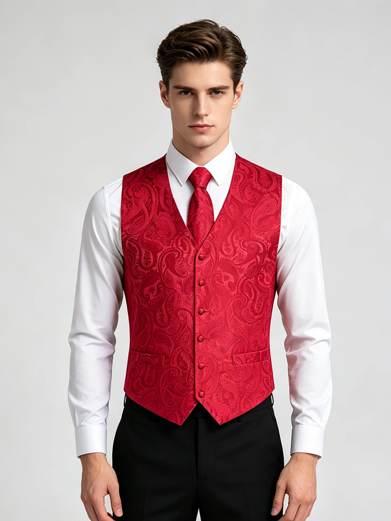Classic Paisley Floral Vest and Matching Accessories Set Business Formal Wear
Classic Paisley Floral Vest and Matching Accessories Set Business Formal Wear
