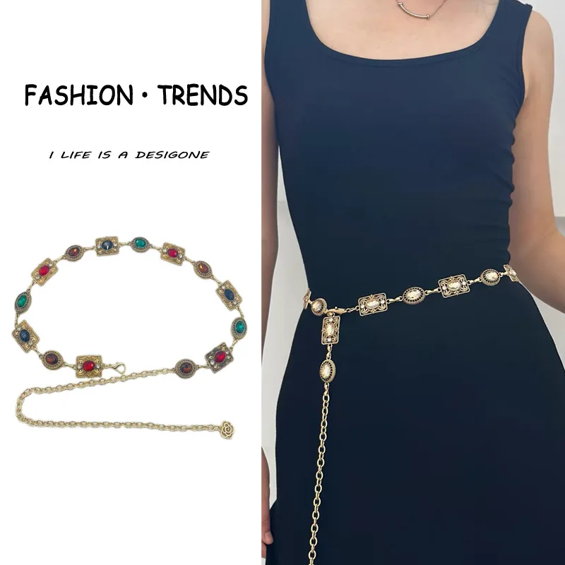 Ethnic Style Retro Waist Chain Accessories Dress Versatile Metal Rhinestone Inlay Design Chain Belt Trouser Chain Luxury Belts
Ethnic Style Retro Waist Chain Accessories Dress Versatile Metal Rhinestone Inlay Design Chain Belt Trouser Chain Luxury Belts